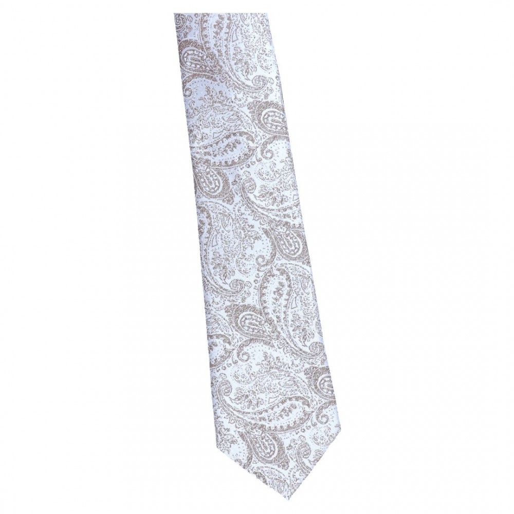 Krawat Szeroki Beżowy Z Brązem - Paisley