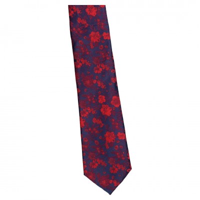 Krawat Szeroki Bordowy Z Czerwonymi Kwiatkami