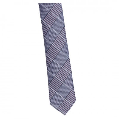 Krawat Wąski Błękitny Z Bordem - Kratka