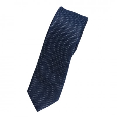 Krawat Wąski Granatowy Ze Srebrna Nitką - Premium