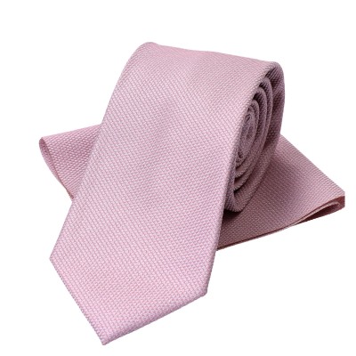 Krawat Ślubny Szeroki Różowy Ze Srebrną Nitką  Z Poszetką Struktura - Premium