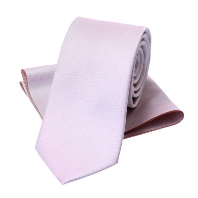 Krawat Ślubny Szeroki Różowy Ze Złotą Kropeczką Z Poszetką - Premium