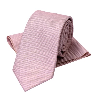 Krawat Ślubny Szeroki Różowy Ze Złotem Z Poszetką Mikrowzór - Premium
