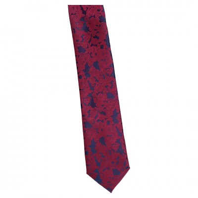 Krawat Wąski Granatowy Z Bordowym Wzorem - Natale