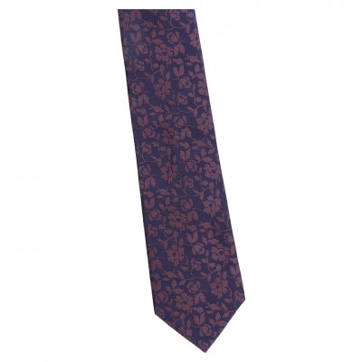 Krawat Szeroki Granatowy Z Brązowym Kwiatuszkiem - Giorgio