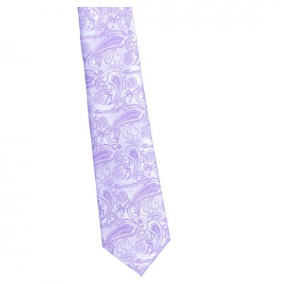 Krawat Szeroki Srebrny Z Jasnym Fioletem - Paisley - Luigi