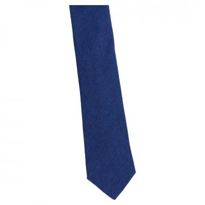 Krawat Szeroki Lniany Niebieski