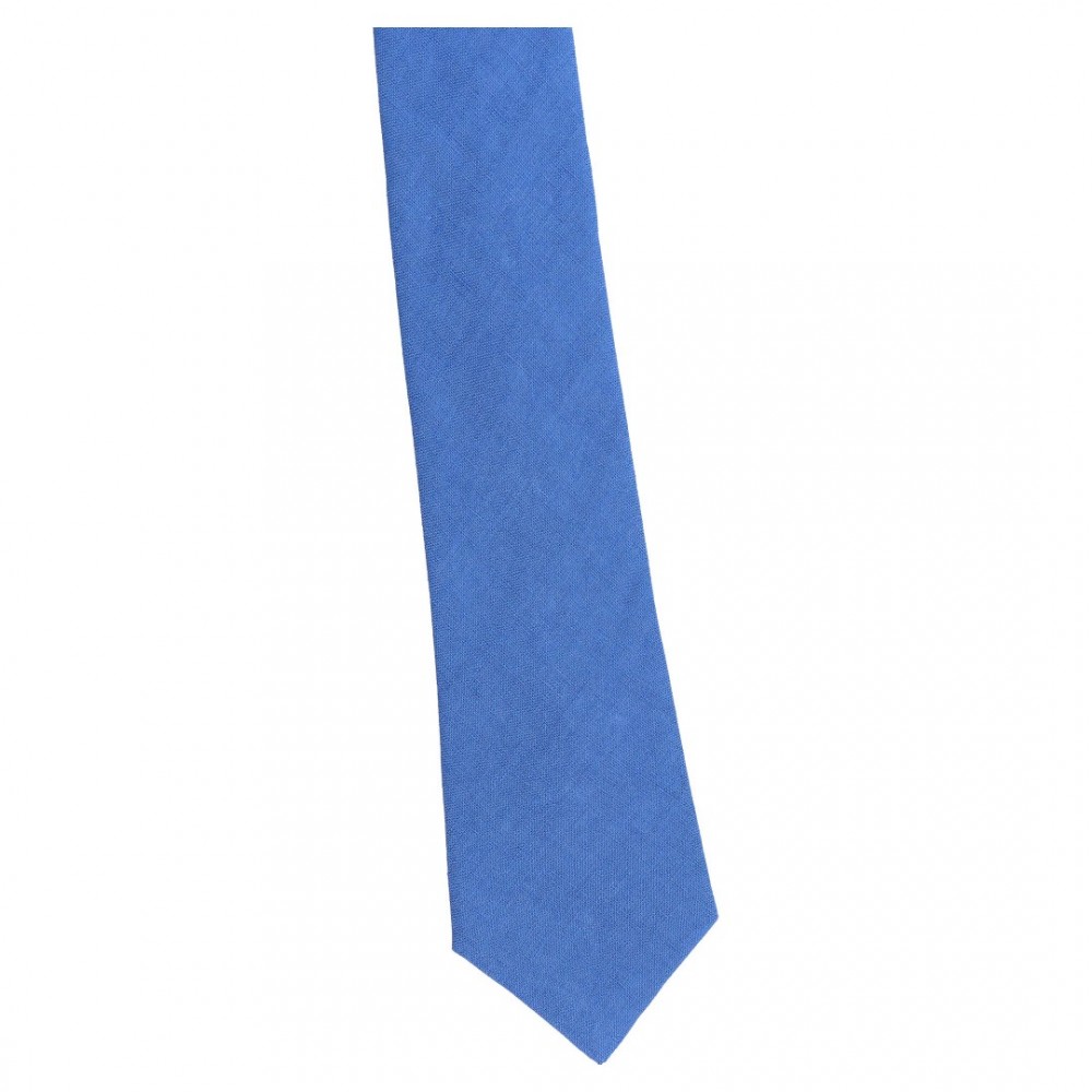 Krawat Szeroki Lniany Błękitny