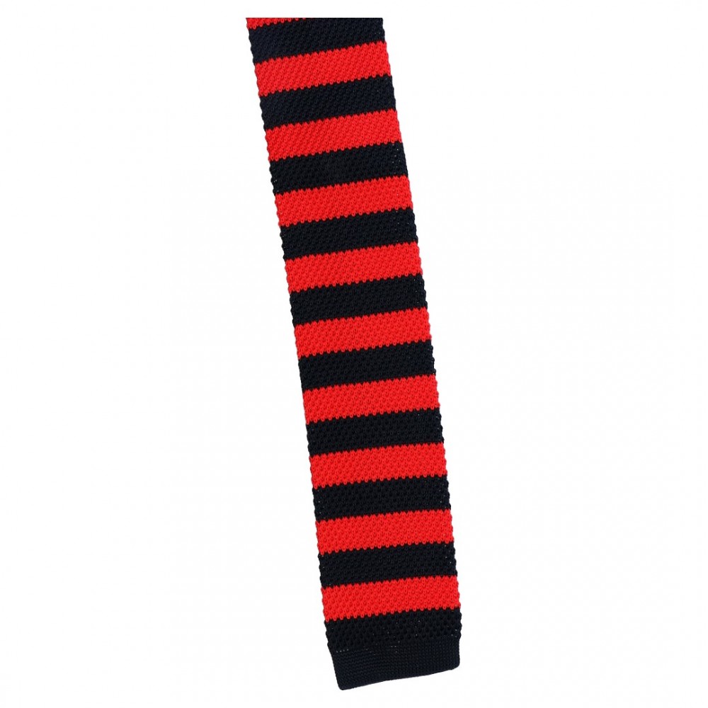 Krawat Knit Czarny W Czerwone Paski