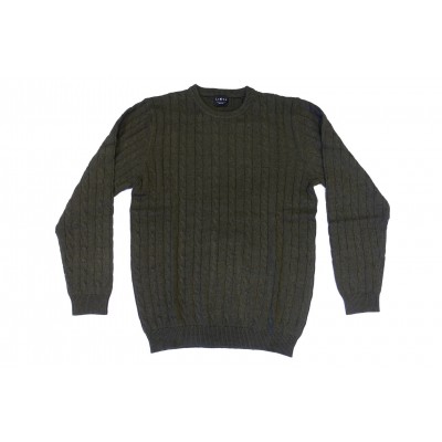 Sweter Warkoczykowy Tkany - Zielony Ciemny
